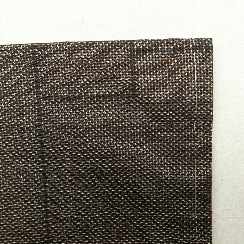紬 良品 しつけ糸付き 正絹 幾何学柄・抽象柄 袷仕立て 茶_画像14