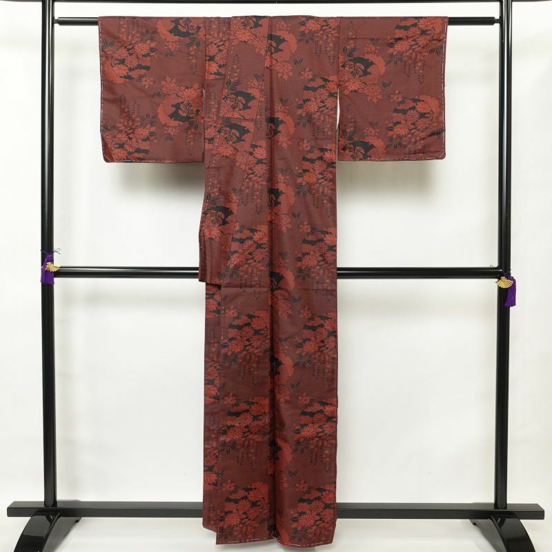 紬 美品 しつけ糸付き 小紋柄 正絹 古典柄 袷仕立て 赤・朱_画像2