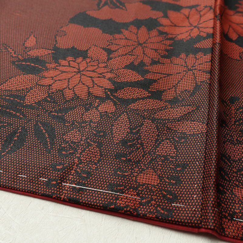 紬 美品 しつけ糸付き 小紋柄 正絹 古典柄 袷仕立て 赤・朱_画像10