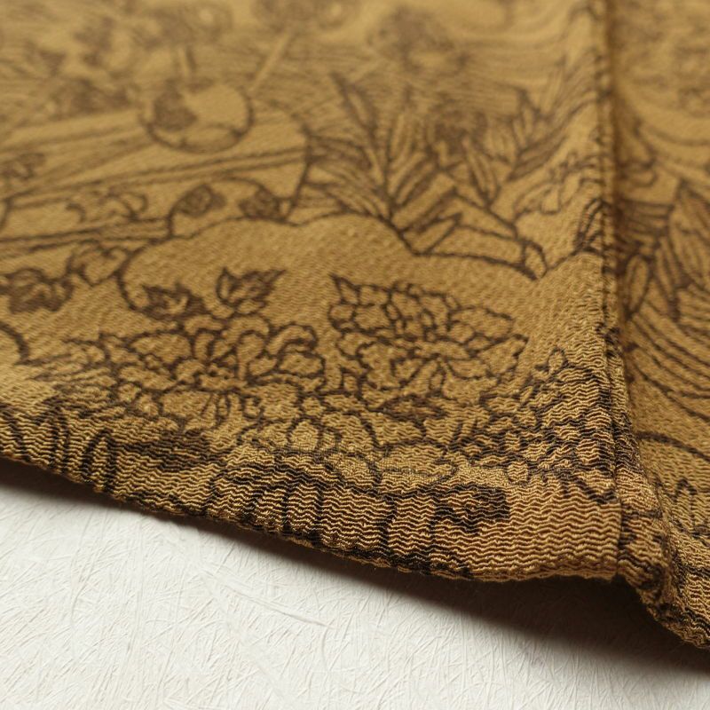 単衣 小紋 美品 縮緬 正絹 古典柄 単衣仕立て 黄・黄土色_画像10