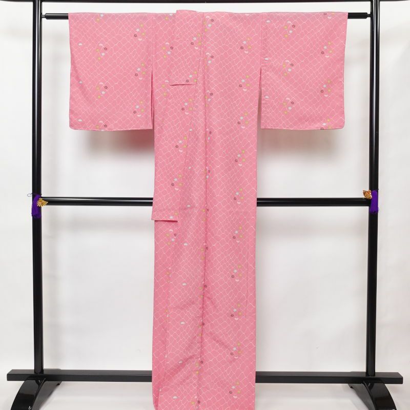 単衣 小紋 美品 未使用品 ポリエステル 古典柄 単衣 ピンク_画像2
