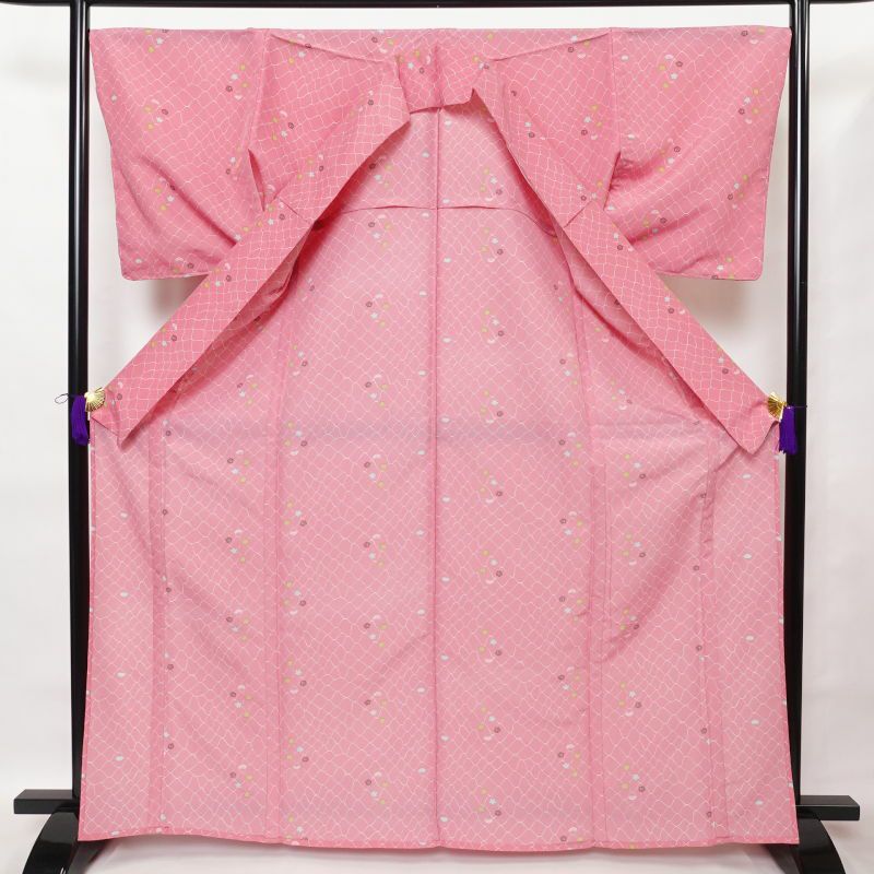 単衣 小紋 美品 未使用品 ポリエステル 古典柄 単衣 ピンク_画像3