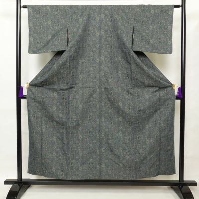 【限定セール！】 良品 紬 単衣 正絹 裄 身丈155.5cm 幾何学柄・抽象柄 背伏せ付き 着物・浴衣