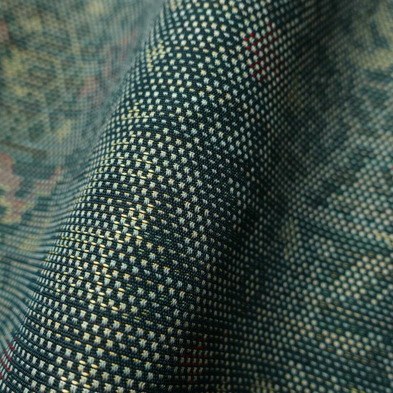 単衣 紬 良品 正絹 背伏せ付き 幾何学柄・抽象柄 単衣 緑・うぐいす色_画像10