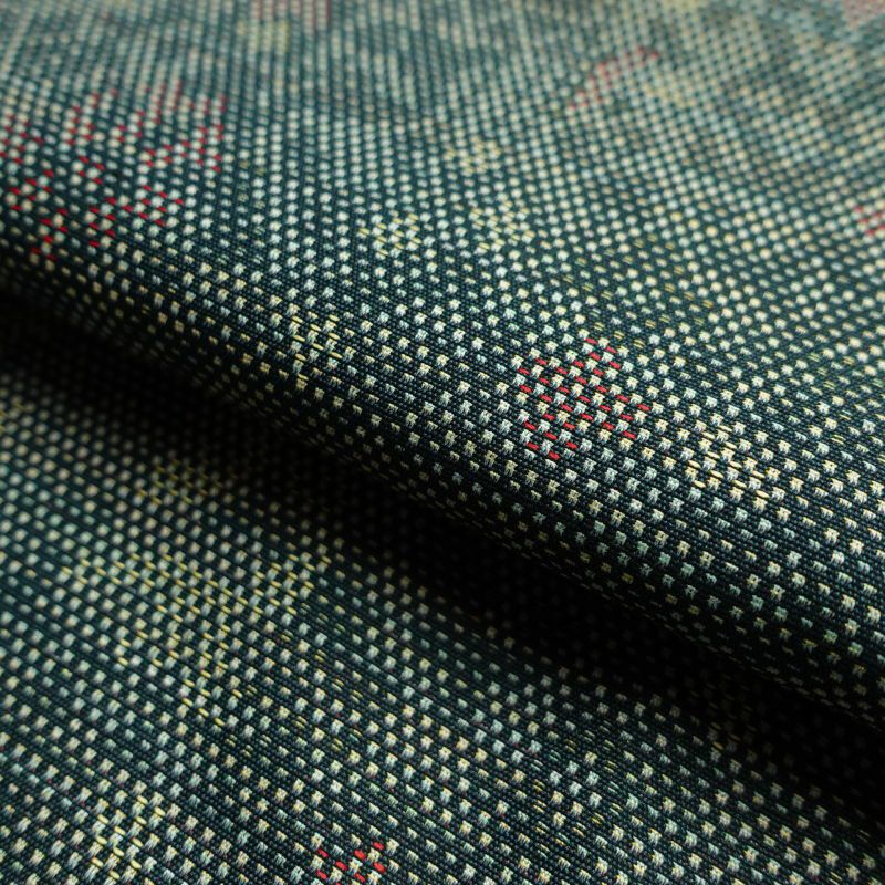 単衣 紬 良品 正絹 背伏せ付き 幾何学柄・抽象柄 単衣 緑・うぐいす色_画像25