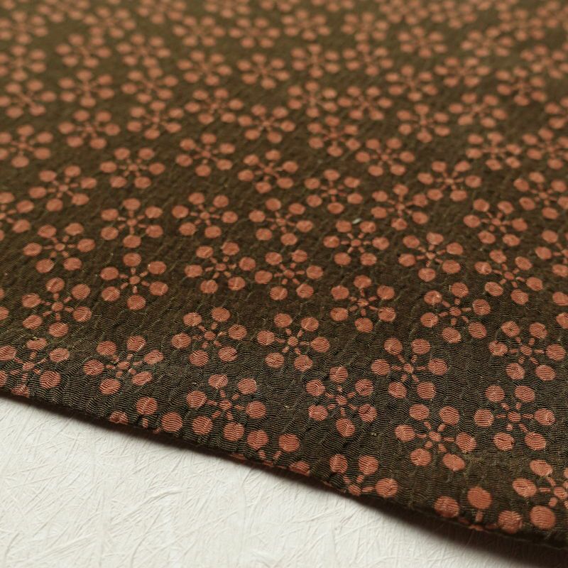 単衣 良品 小紋 ちりめん 総柄 正絹 古典柄 背伏せ付き 単衣 茶_画像9