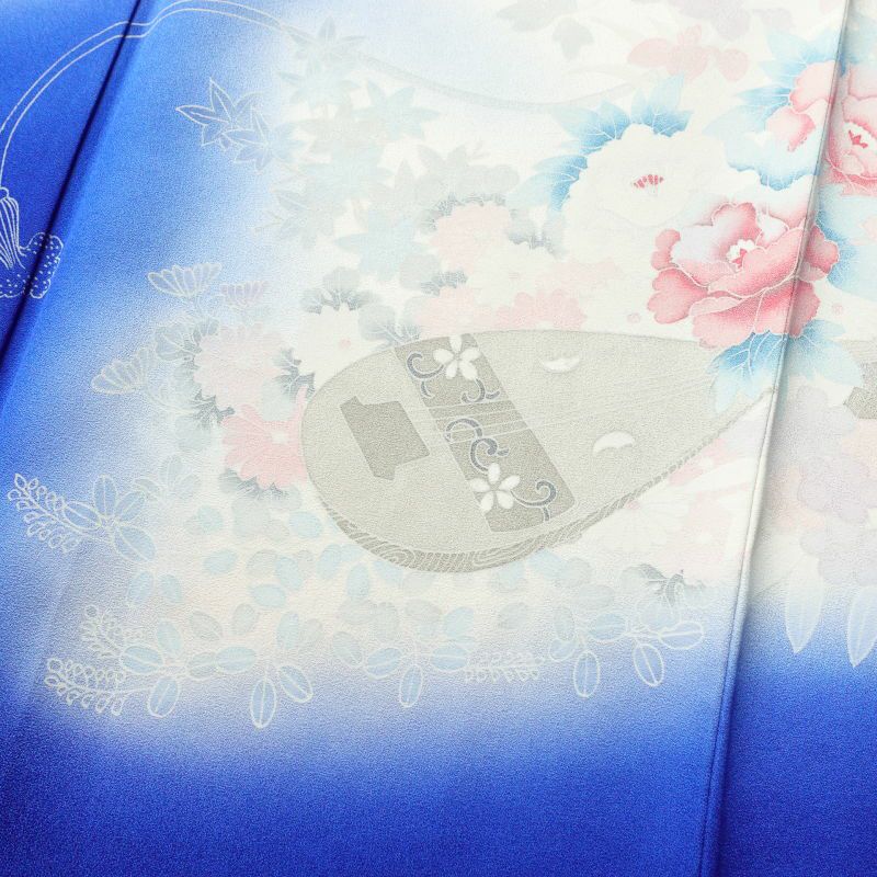 付け下げ 良品 しつけ糸付き 正絹 古典柄 袷仕立て 青・紺_画像5