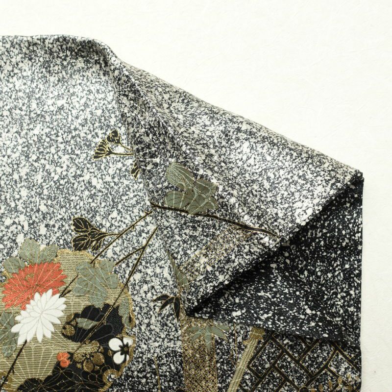 訪問着 たたき染め 良品 正絹 金彩 箔 古典柄 袷仕立て グレー_画像23
