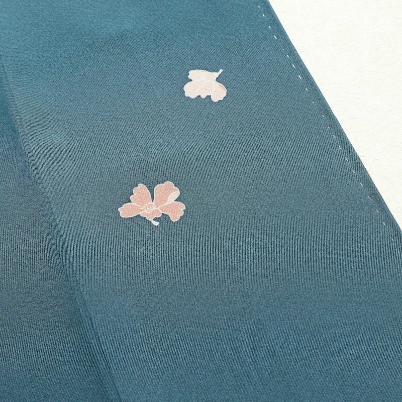 訪問着 美品 しつけ糸付き 縮緬 箔 共八掛 正絹 花柄 袷仕立て 青・紺_画像36