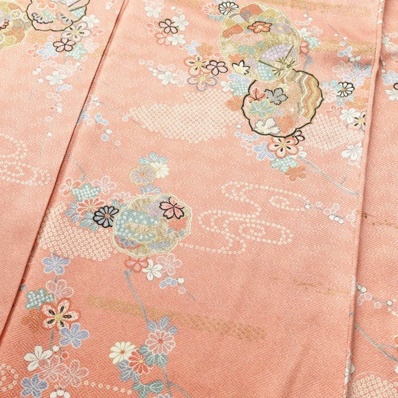 小紋 正絹 大きいサイズ 金彩 綸子 古典柄 袷仕立て ピンク_画像5