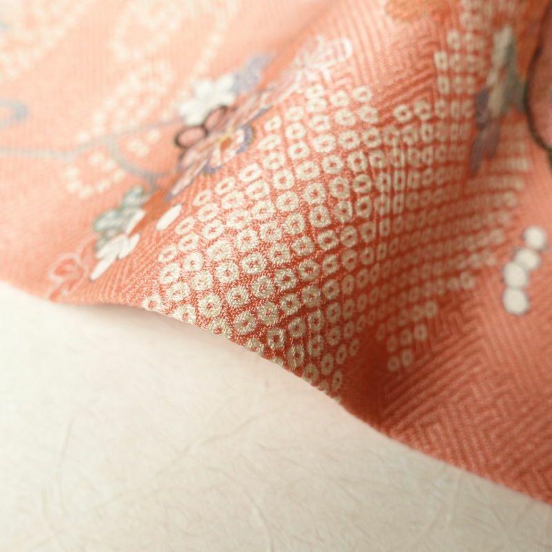 小紋 正絹 大きいサイズ 金彩 綸子 古典柄 袷仕立て ピンク_画像13