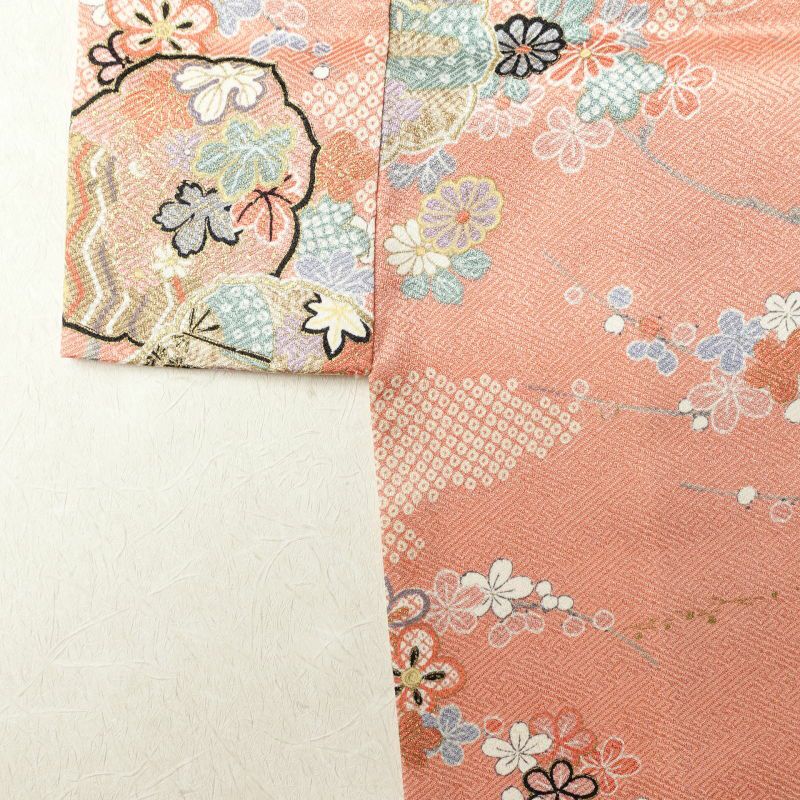 小紋 正絹 大きいサイズ 金彩 綸子 古典柄 袷仕立て ピンク_画像14