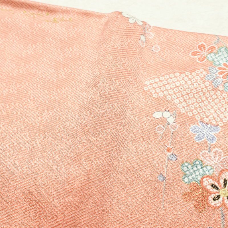 小紋 正絹 大きいサイズ 金彩 綸子 古典柄 袷仕立て ピンク_画像23