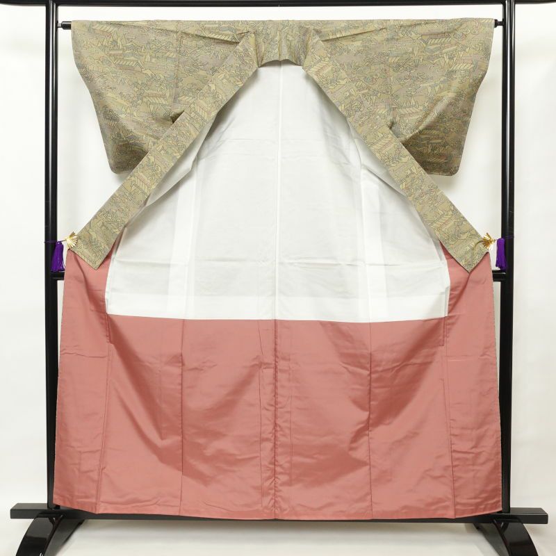 大島紬 良品 証紙あり 越路野大島紬 正絹 風景柄 袷仕立て 黄・黄土色_画像3