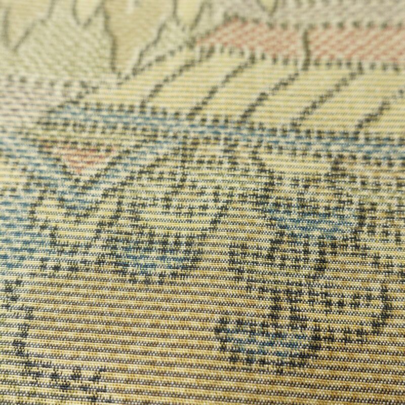 大島紬 良品 証紙あり 越路野大島紬 正絹 風景柄 袷仕立て 黄・黄土色_画像7