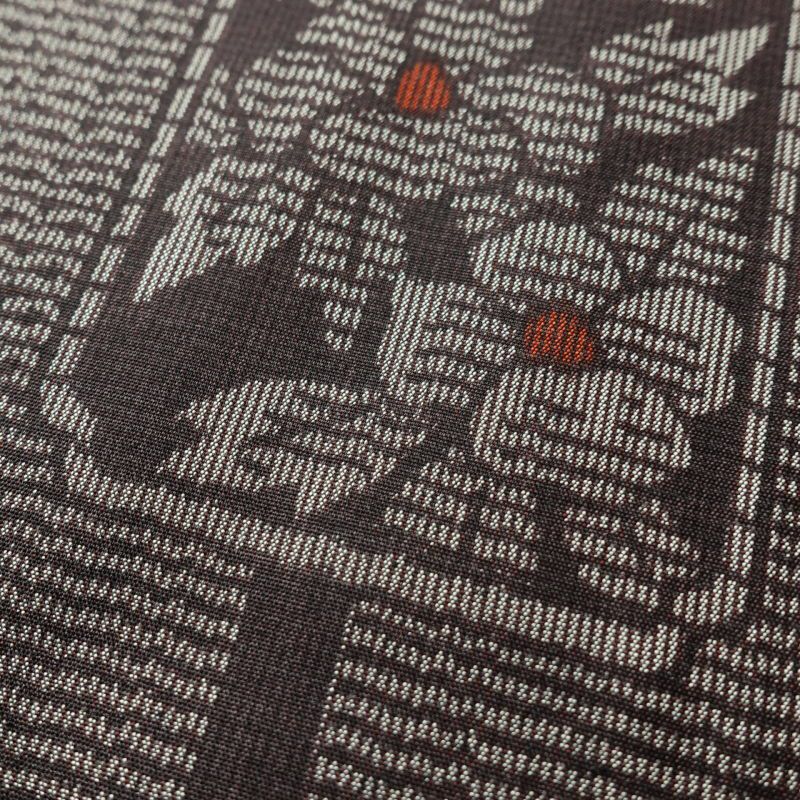 紬 良品 正絹 花柄 幾何学・抽象柄 袷仕立て 茶_画像6