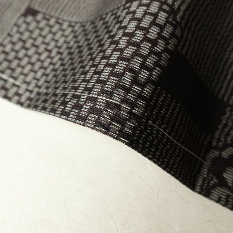 紬 良品 正絹 花柄 幾何学・抽象柄 袷仕立て 茶_画像12