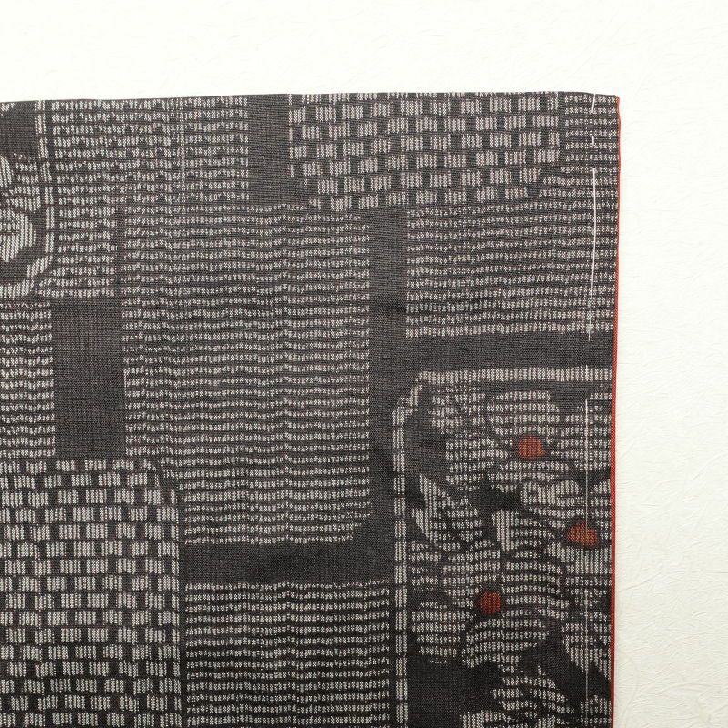 紬 良品 正絹 花柄 幾何学・抽象柄 袷仕立て 茶_画像15