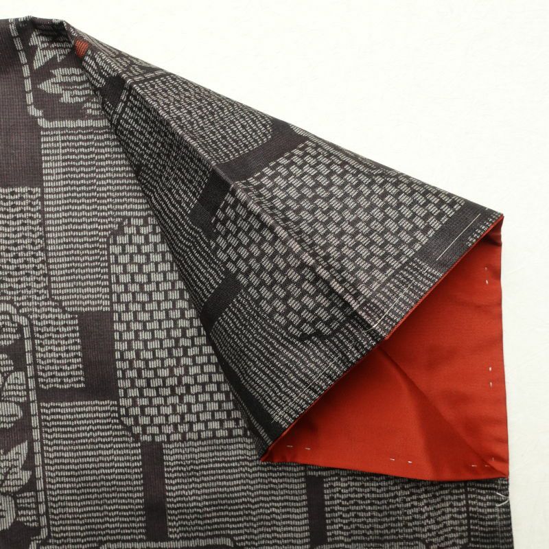 紬 良品 正絹 花柄 幾何学・抽象柄 袷仕立て 茶_画像16