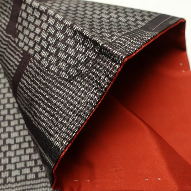 紬 良品 正絹 花柄 幾何学・抽象柄 袷仕立て 茶_画像17