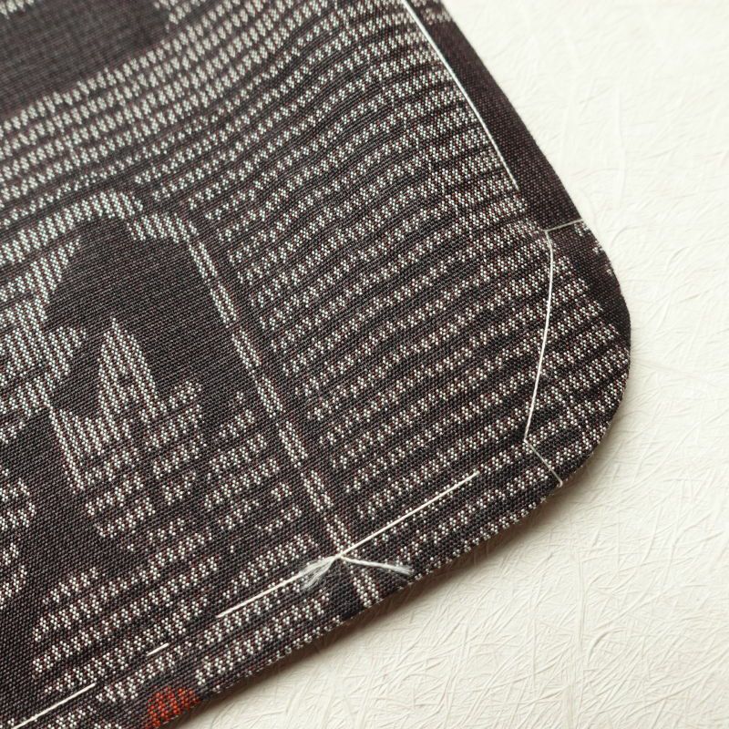 紬 良品 正絹 花柄 幾何学・抽象柄 袷仕立て 茶_画像18