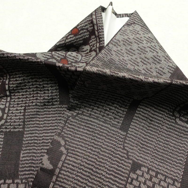 紬 良品 正絹 花柄 幾何学・抽象柄 袷仕立て 茶_画像22