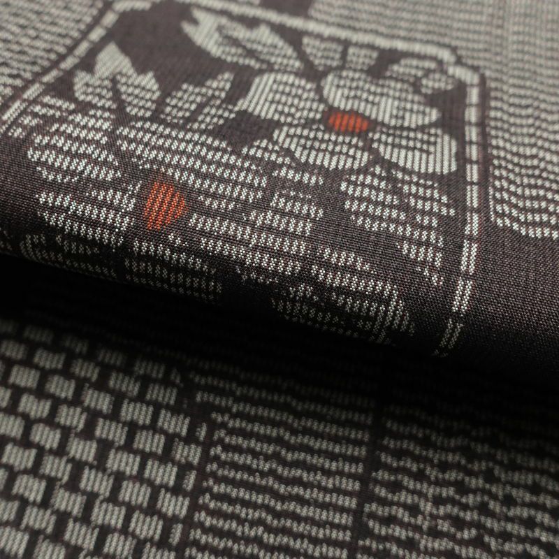 紬 良品 正絹 花柄 幾何学・抽象柄 袷仕立て 茶_画像28