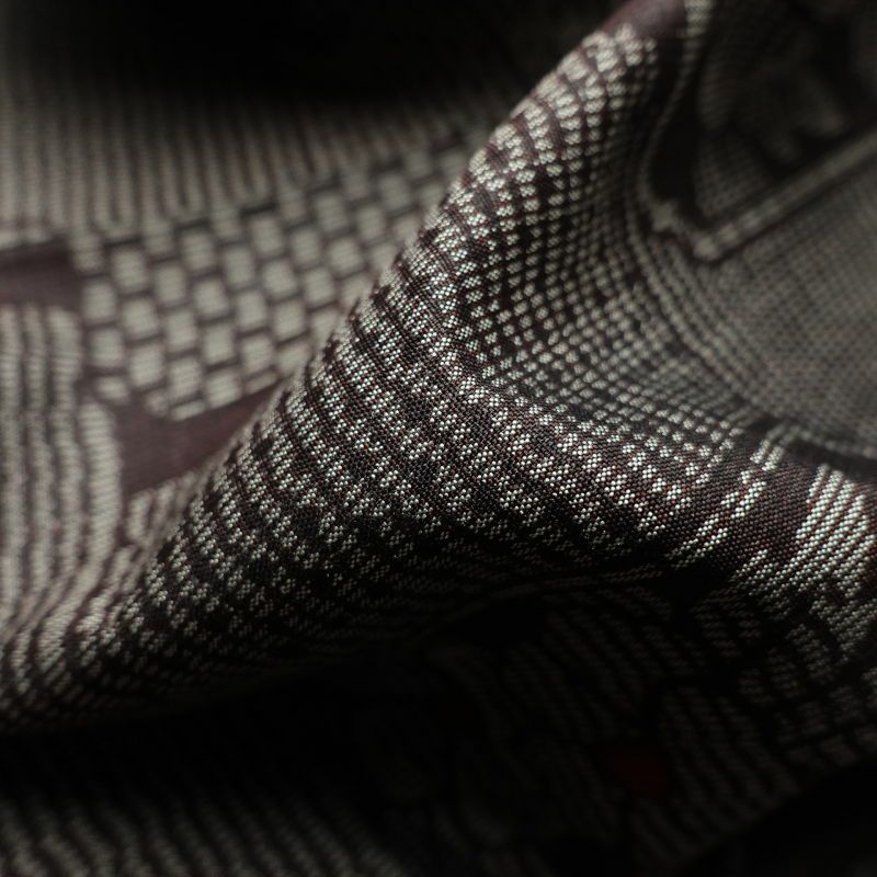 紬 良品 正絹 花柄 幾何学・抽象柄 袷仕立て 茶_画像29