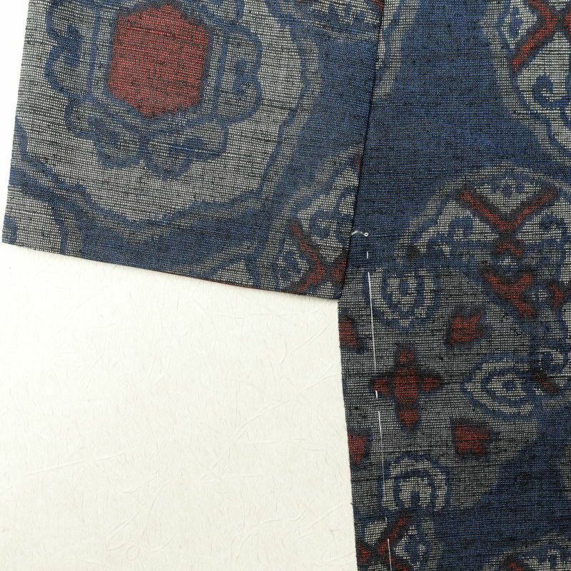 紬 良品 正絹 幾何学柄・抽象柄 袷仕立て 青・紺_画像16