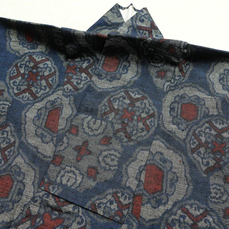 紬 良品 正絹 幾何学柄・抽象柄 袷仕立て 青・紺_画像23