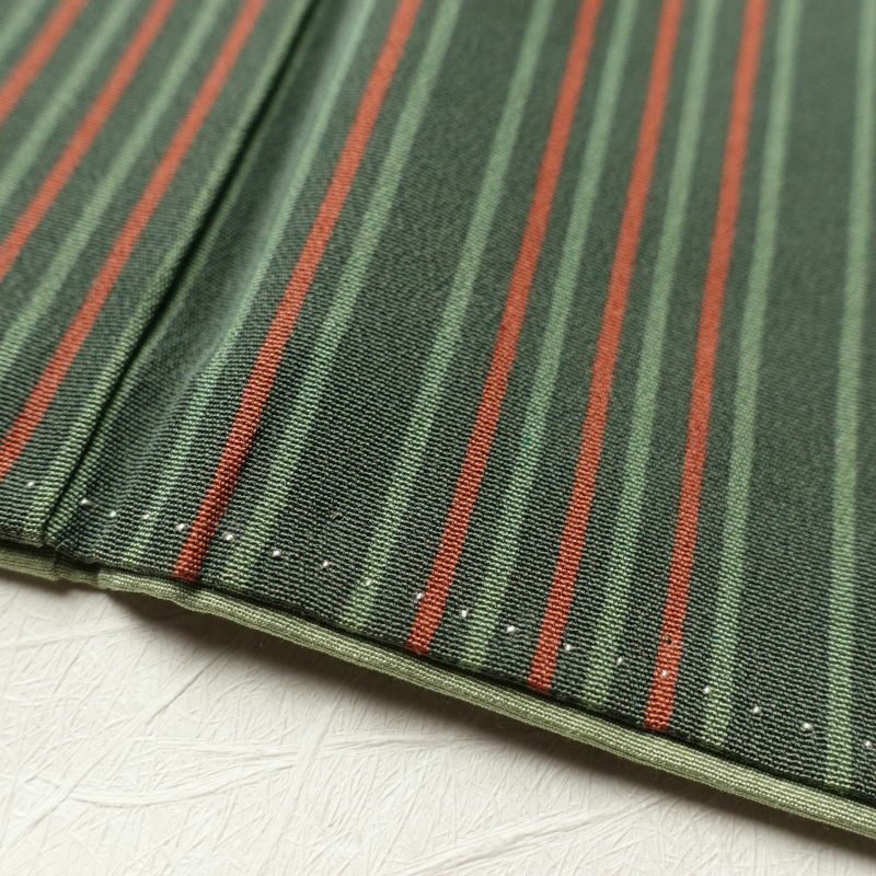 小紋 縮緬 正絹 縞柄・線柄 袷仕立て 緑・うぐいす色_画像10