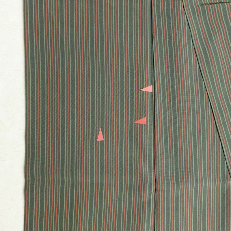 小紋 縮緬 正絹 縞柄・線柄 袷仕立て 緑・うぐいす色_画像26