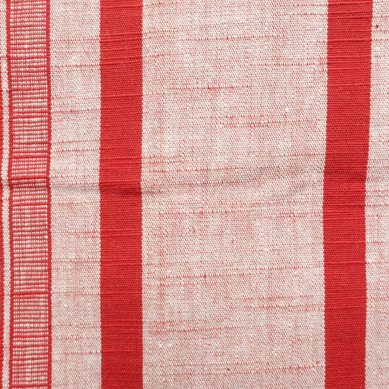 名古屋帯 紬 全通柄 良品 正絹 縞柄・線柄 通し仕立て 赤・朱_画像3