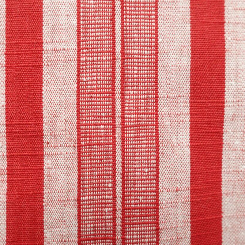 名古屋帯 紬 全通柄 良品 正絹 縞柄・線柄 通し仕立て 赤・朱_画像5