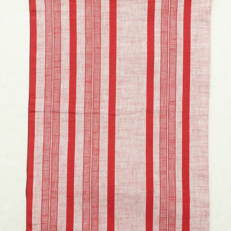 名古屋帯 紬 全通柄 良品 正絹 縞柄・線柄 通し仕立て 赤・朱_画像9