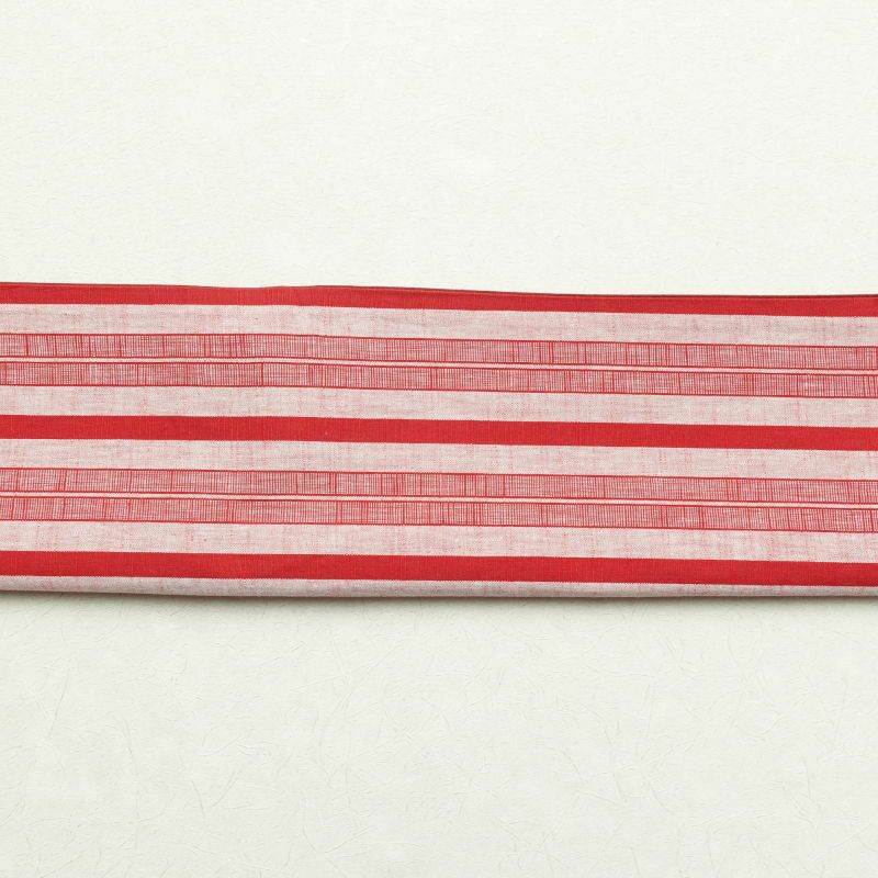 名古屋帯 紬 全通柄 良品 正絹 縞柄・線柄 通し仕立て 赤・朱_画像17