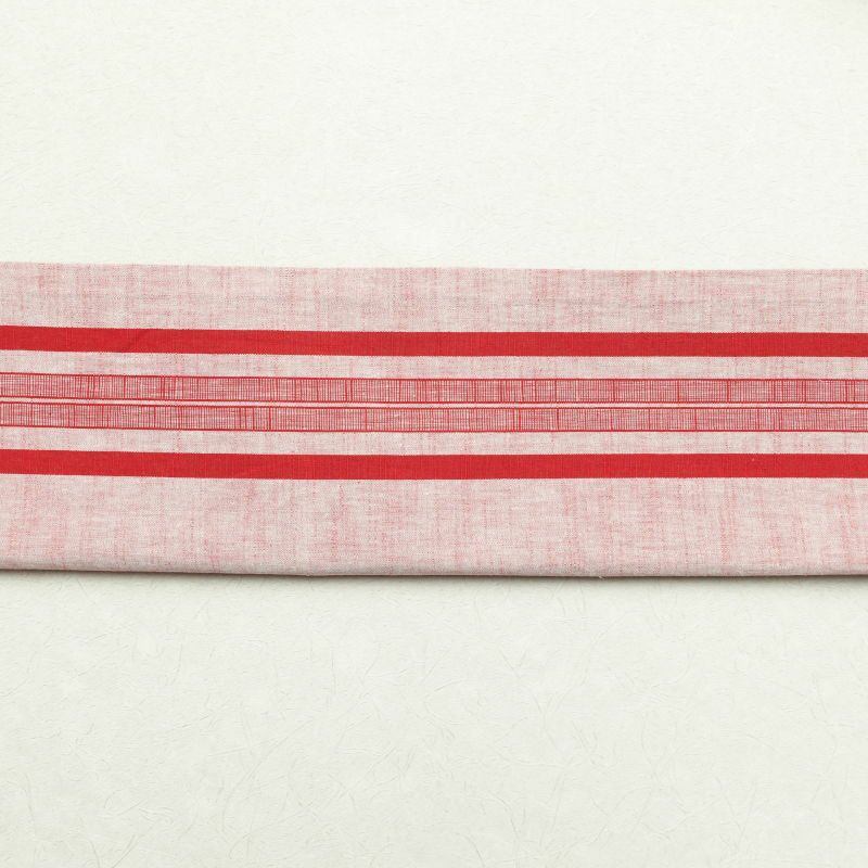 名古屋帯 紬 全通柄 良品 正絹 縞柄・線柄 通し仕立て 赤・朱_画像19