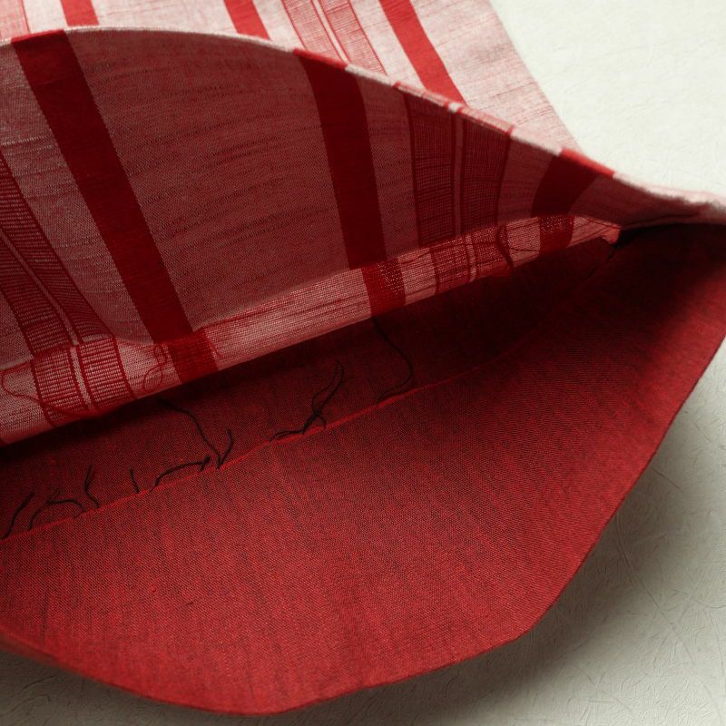 名古屋帯 紬 全通柄 良品 正絹 縞柄・線柄 通し仕立て 赤・朱_画像22