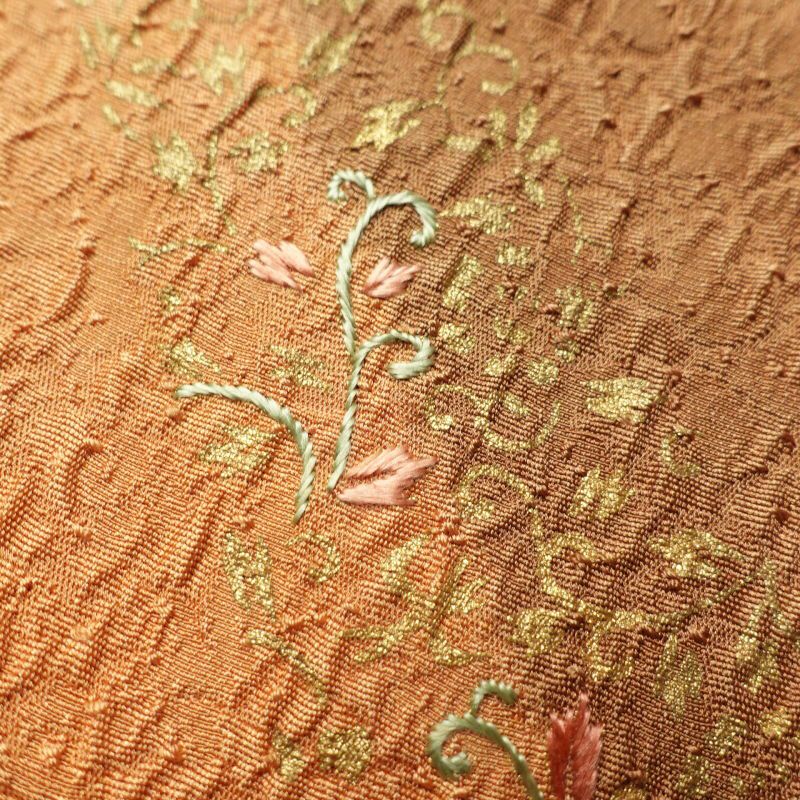 訪問着 美品 金彩 刺繍 ふくれ織 共八掛 正絹 幾何学柄・抽象柄 袷仕立て 茶_画像8