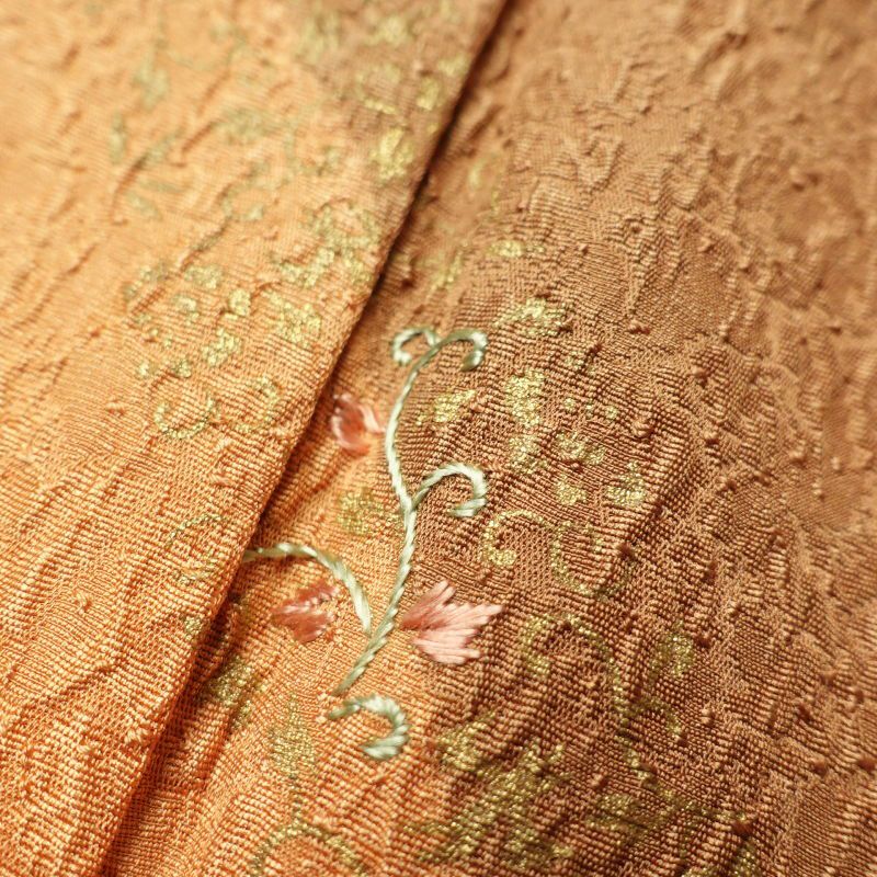 訪問着 美品 金彩 刺繍 ふくれ織 共八掛 正絹 幾何学柄・抽象柄 袷仕立て 茶_画像10