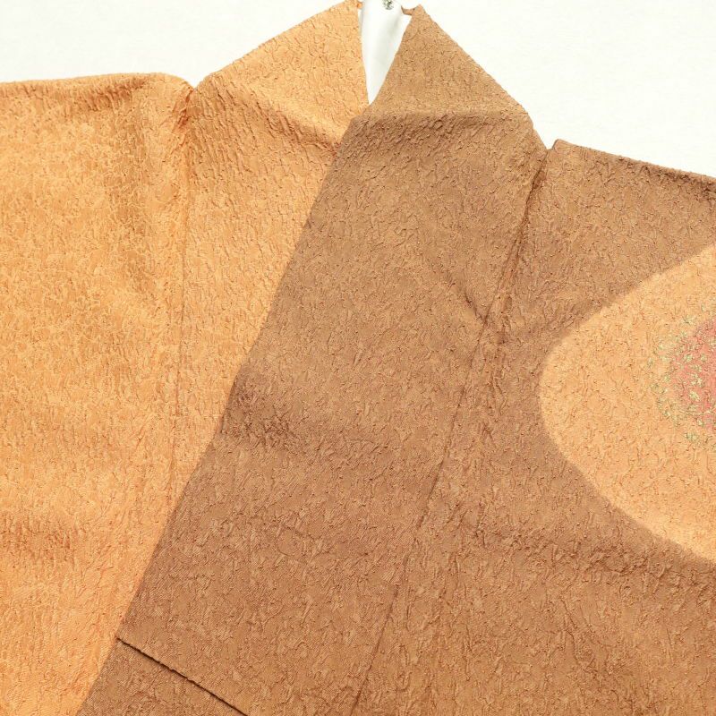 訪問着 美品 金彩 刺繍 ふくれ織 共八掛 正絹 幾何学柄・抽象柄 袷仕立て 茶_画像25