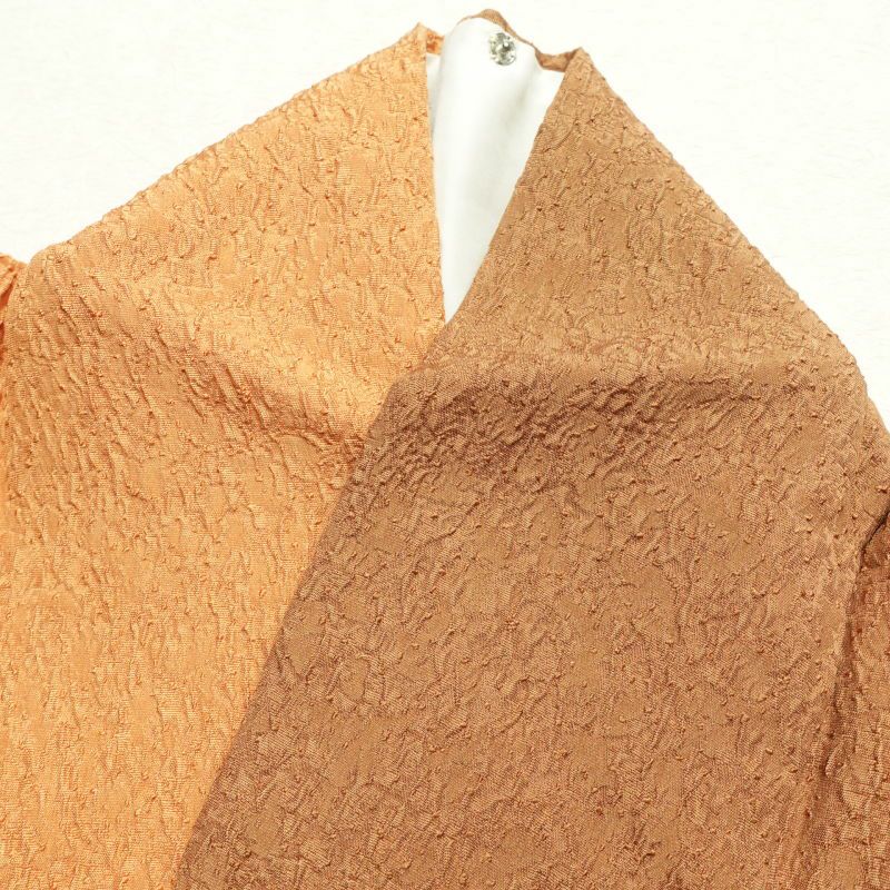 訪問着 美品 金彩 刺繍 ふくれ織 共八掛 正絹 幾何学柄・抽象柄 袷仕立て 茶_画像27