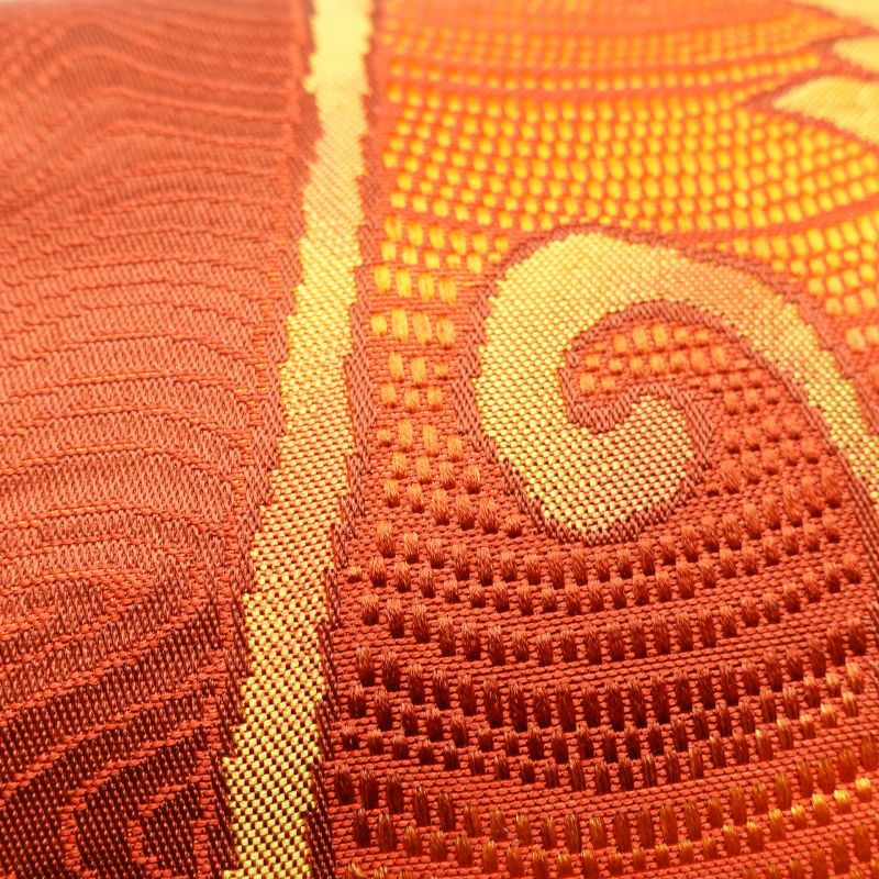 名古屋帯 六通柄 良品 正絹 木の葉・植物柄 松葉仕立て 茶_画像5