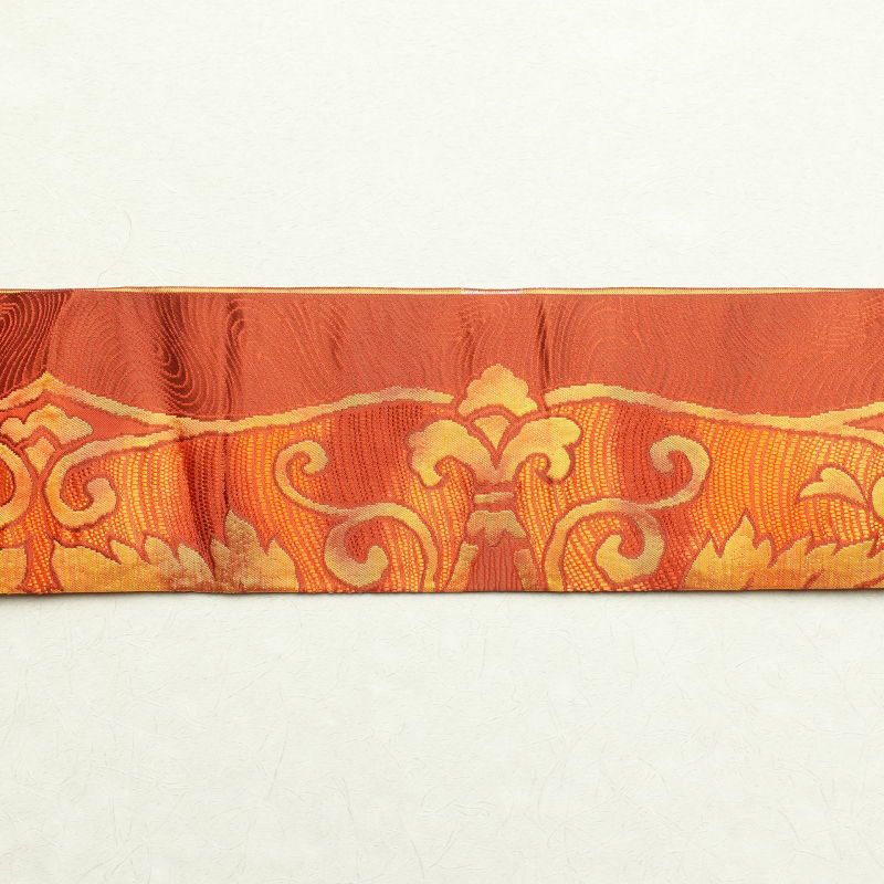 名古屋帯 六通柄 良品 正絹 木の葉・植物柄 松葉仕立て 茶_画像14