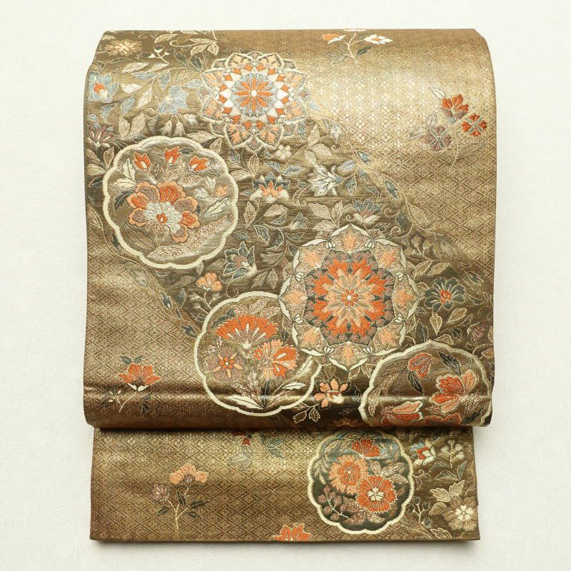 袋帯 六通柄 良品 フォーマル用 正絹 木の葉・植物柄 金・銀_画像1