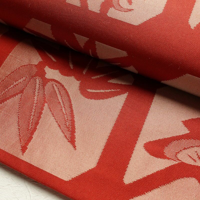 名古屋帯 六通柄 正絹 古典柄 通し仕立て 赤・朱_画像8