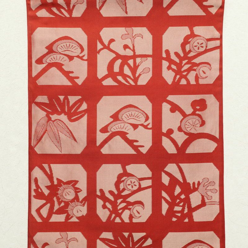 名古屋帯 六通柄 正絹 古典柄 通し仕立て 赤・朱_画像9