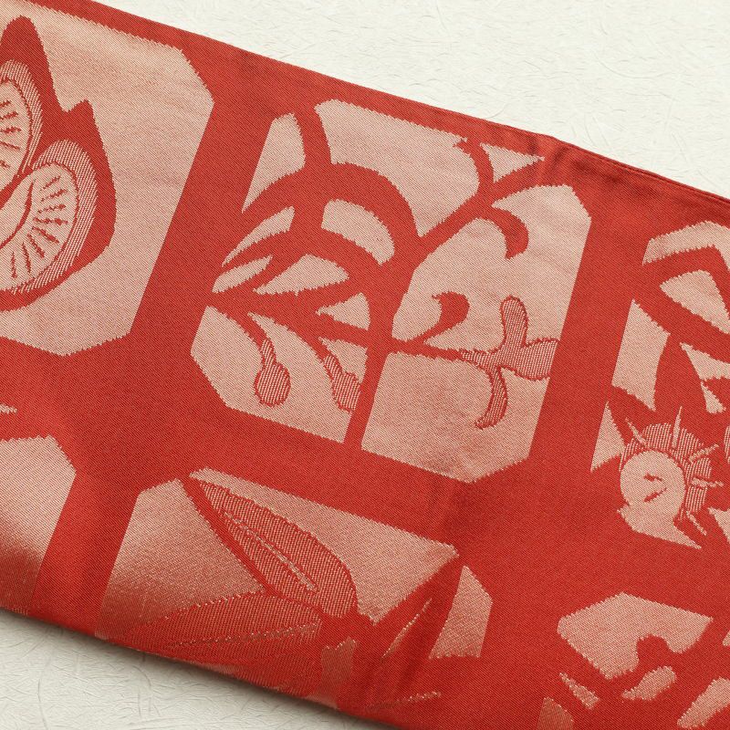 名古屋帯 六通柄 正絹 古典柄 通し仕立て 赤・朱_画像18