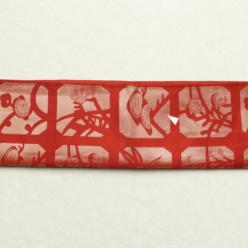 名古屋帯 六通柄 正絹 古典柄 通し仕立て 赤・朱_画像19