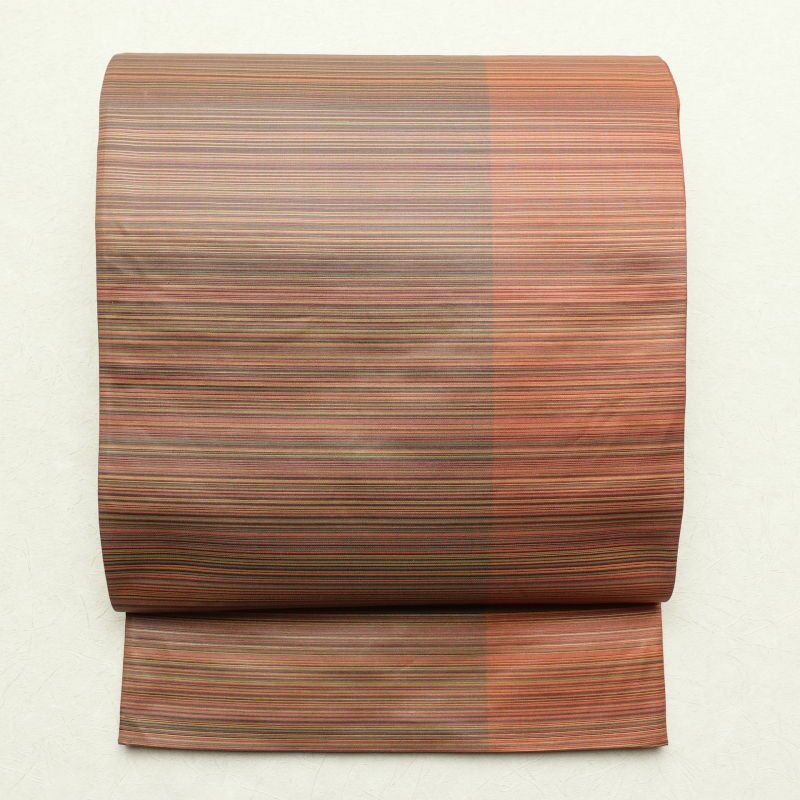 袋帯 六通柄 一般用 正絹 縞柄・線柄 小豆・エンジ_画像1